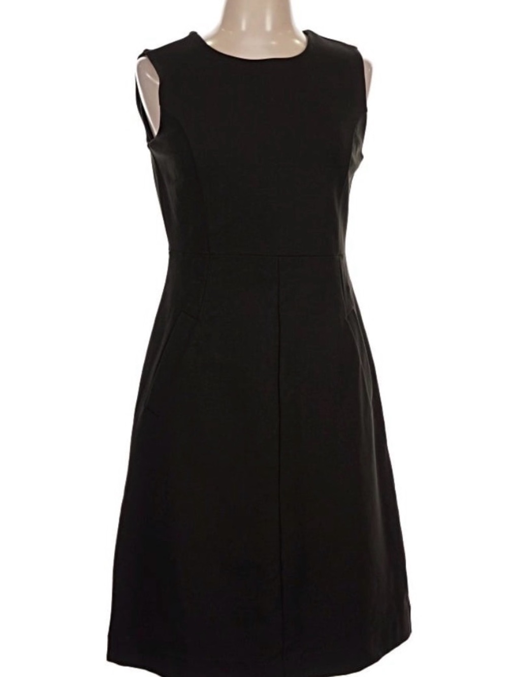 Lands End Black Stetch Ponte Sleeveless Sheath Dress with Pockets Sz 14
